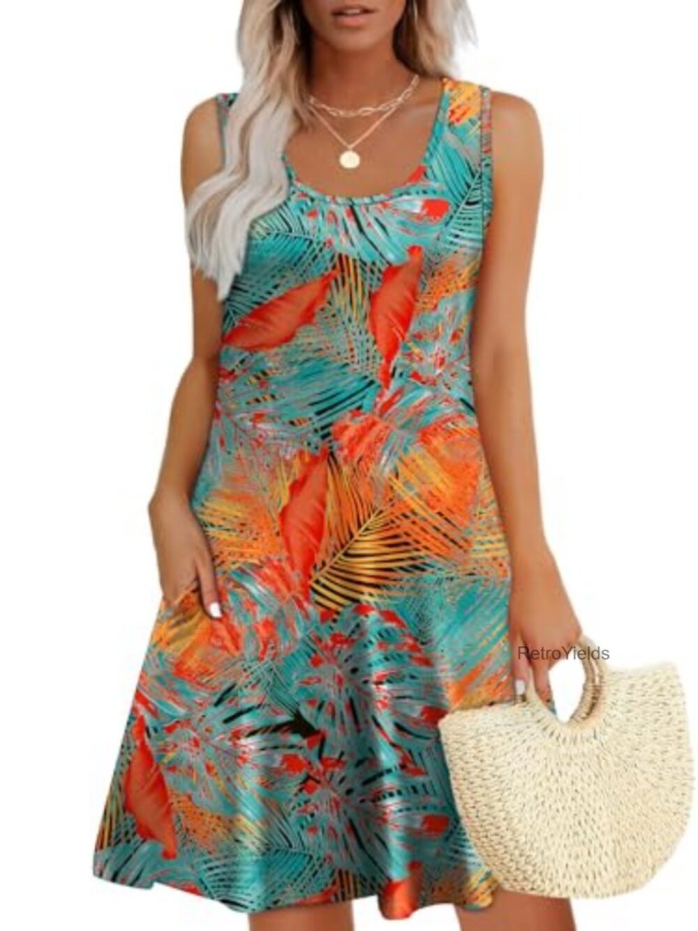 WEESO Women's Summer Sleeveless U Neck Sundress with Pockets